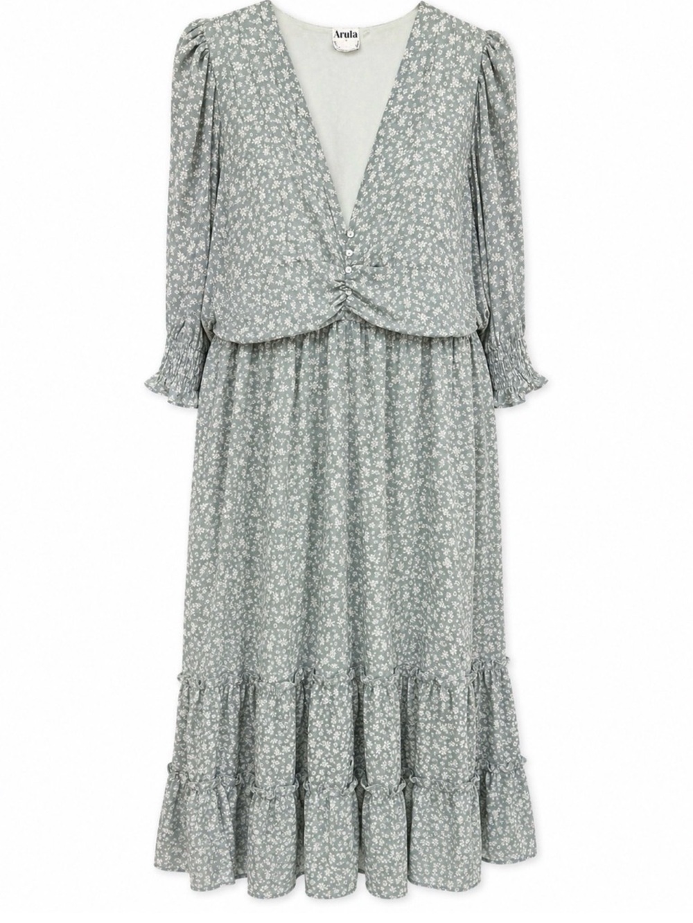 ARULA Sage Green Ditsy Floral Tiered Maxi Dress